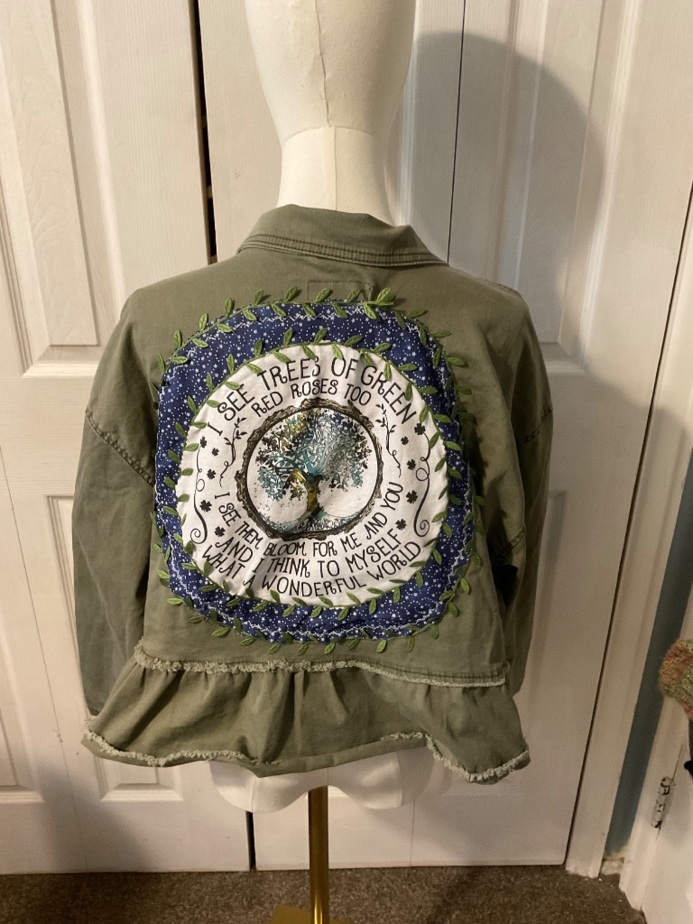What a Wonderful World Lyrics Upcycled Back Graphic Women's Lg Utility Jacket